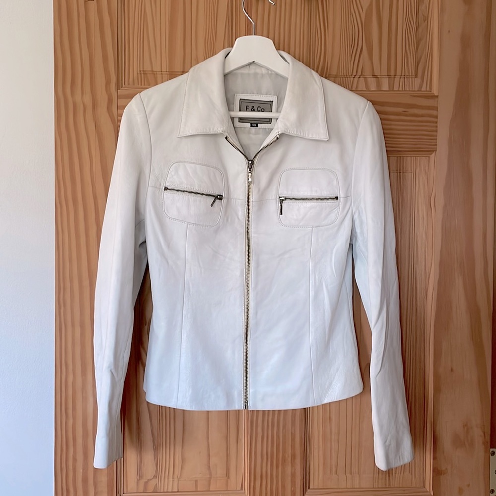 F & CO Vintage White Leather Jacket - Made in Spain